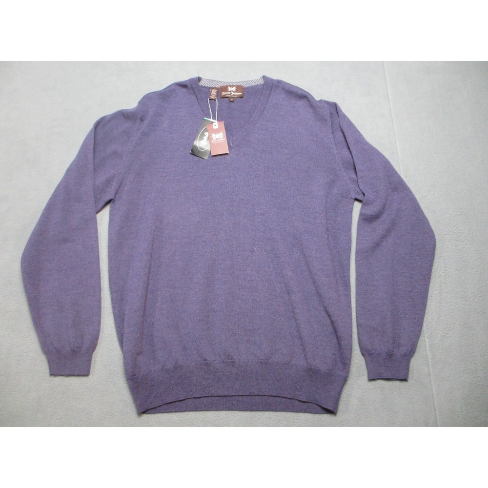 Hickey Freeman Sweater Mens Medium Purple Extra Fine Merino Wool V-Neck Pullover
